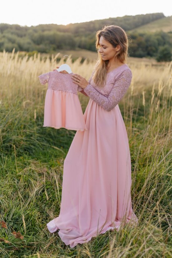 Dlouhé společenské šaty – MÁMA A DCERA – Starorůžové - Velikost: 3XL