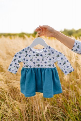 Teplákové šaty ke kojení - MAMA a DCERA - Modré kvítky