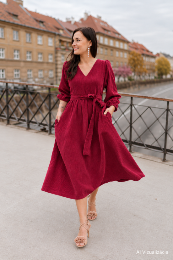 “Boho Corduroy” Dress – burgundy - Size: 3XL/4XL