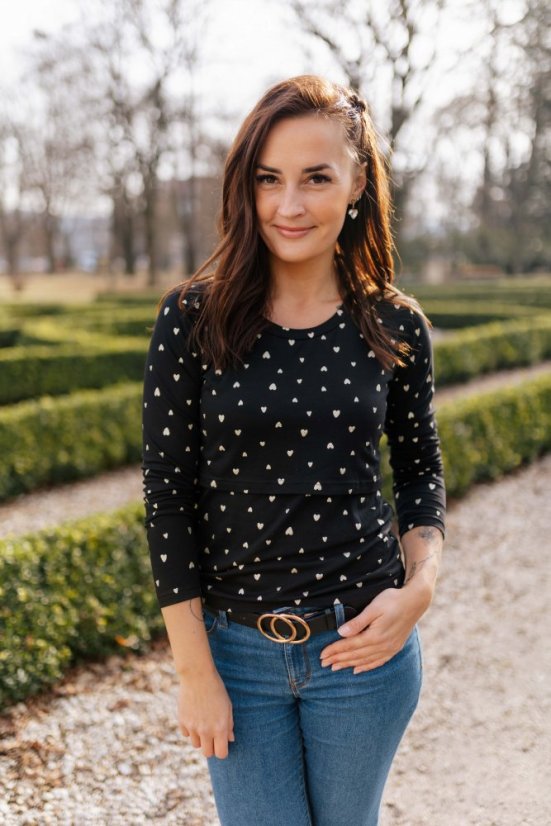MATCHY knitted t-shirt - Gold hearts on black - Size: S