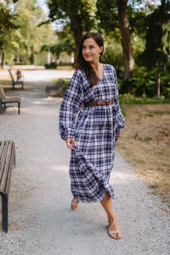 "Boho Flanel" dress MUM AND DAUGHTER - blue-pink cubes - Size: 3XL/4XL