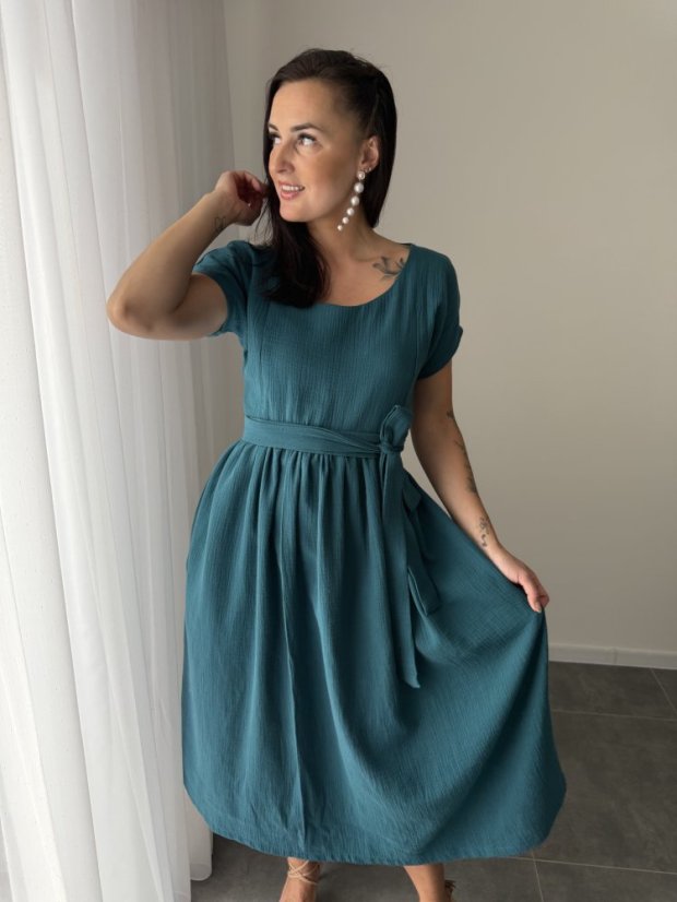 Maxi BOHO mušelínové šaty -  MAMA A DCERA - petrolejové - Velikost: XL/2XL