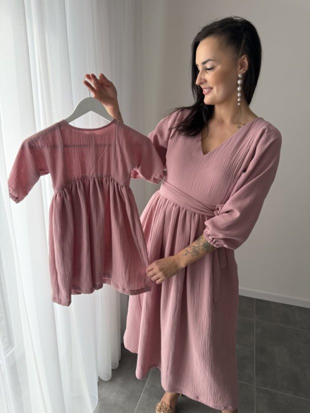 "Boho Breeze" dress MUM AND DAUGHTER - dark old pink - Size: XS/S