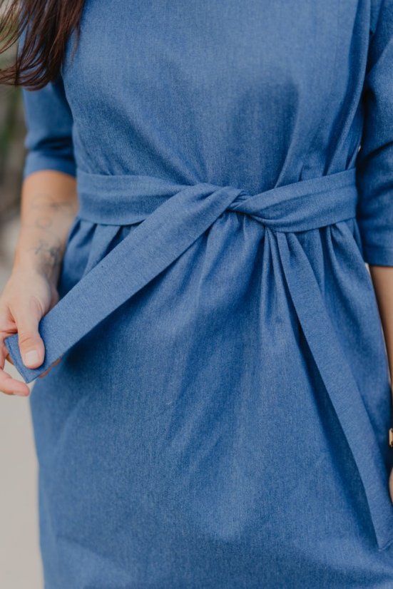 Denim midi dress with pockets - different colors and patterns