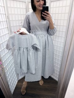 Lněné šaty "Boho Breeze" MAMA A DCERA - pásky