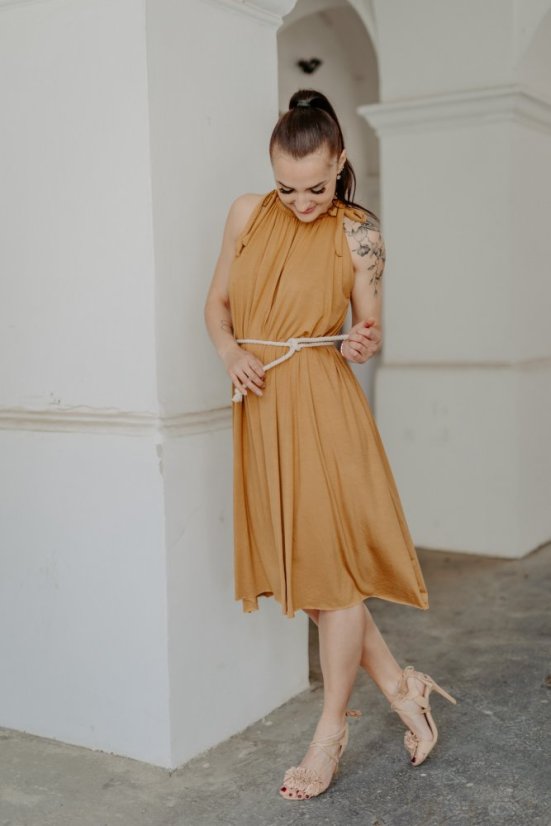 Bambusové šaty – karamel - Velikost: UNI, Délka: Dlouhé
