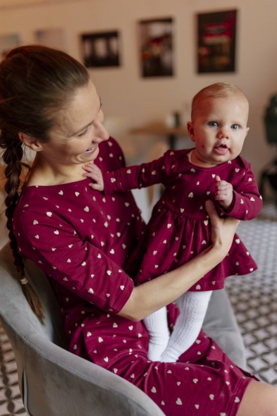 MATCHY nursing dress - gold hearts on burgundy - Size: 2XL