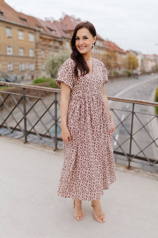 "Boho Breeze" dress MUM AND DAUGHTER - leopard - Size: XS/S, Variant: Classic, Length of the sleeve: short, Length: Long, Belt: With a belt, Children's clothing size: 92-98, Pockets: with pockets