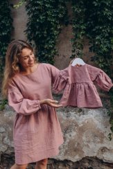 Linen PUFF dress - MOM AND DAUGHTER - old pink