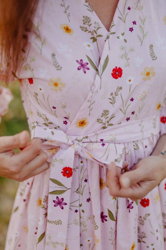 Poplin wrap dress - Pink flowers
