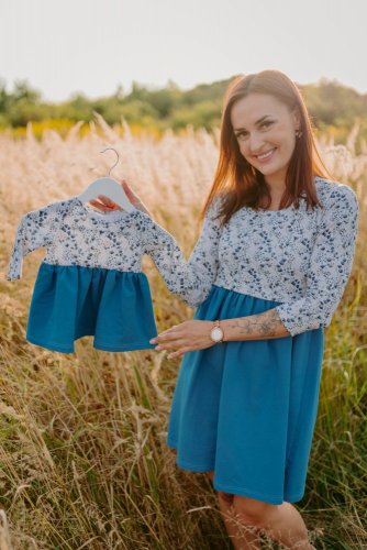 MATCHY sweatshirt nursing dress with a gathered skirt - Blue mini flowers