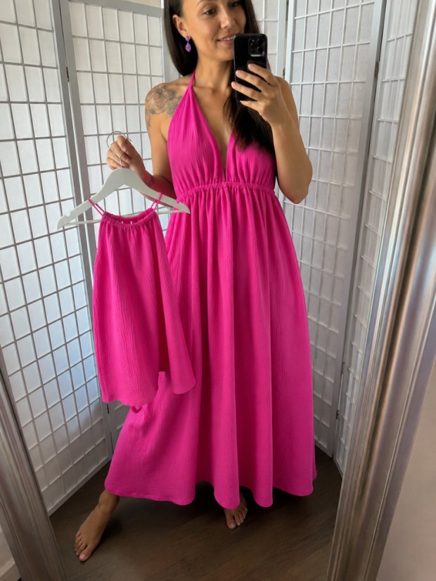 Mušelínové šaty Aria - MÁMA A DCERA - fuchsia