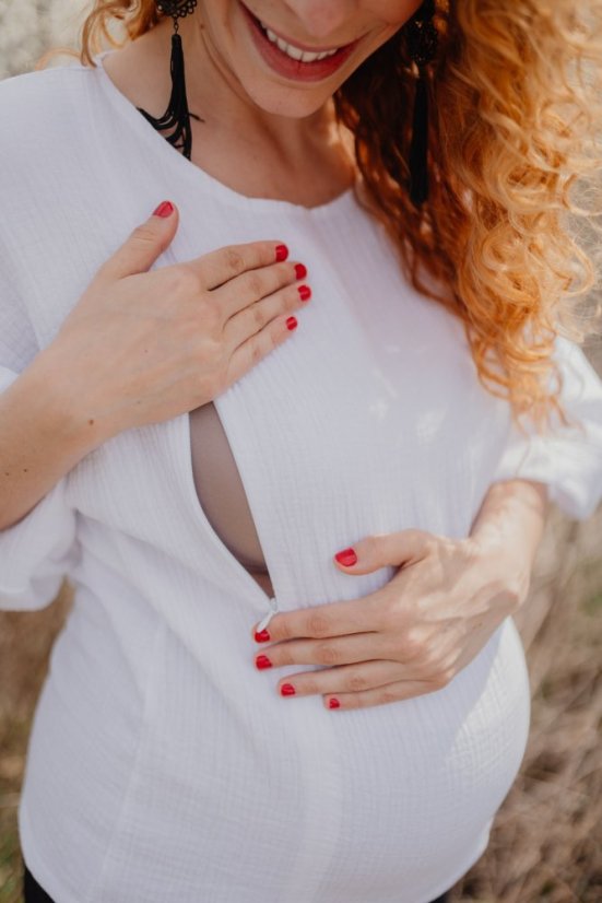 Mušelínová halenka s PUFF rukávy - Bílá - Velikost: M/L