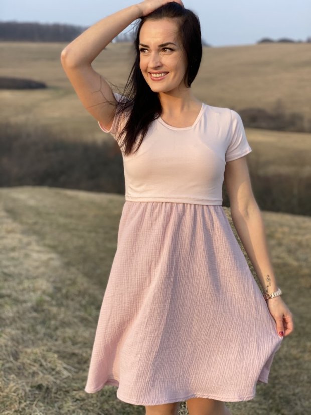 Mušelínové šaty - ružové - Velikost: XL