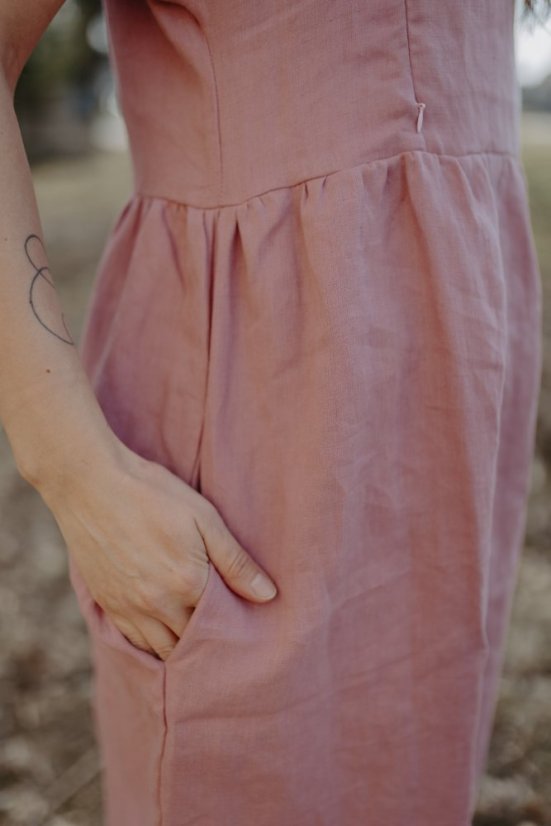 Lněné MIDI šaty - MÁMA A DCERA – Různé barvy