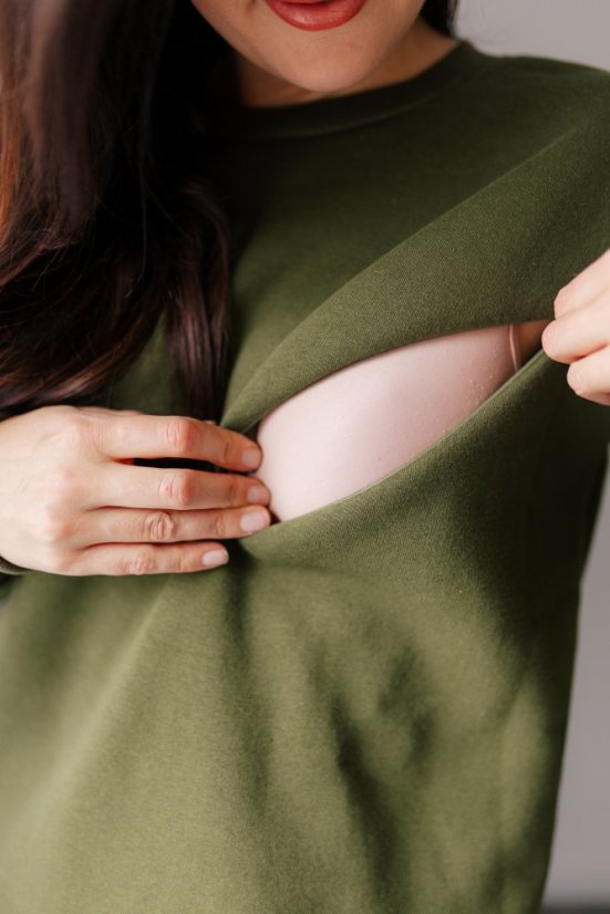 Teplá mikina/svetřík – khaki zelení - Velikost: XL/2XL