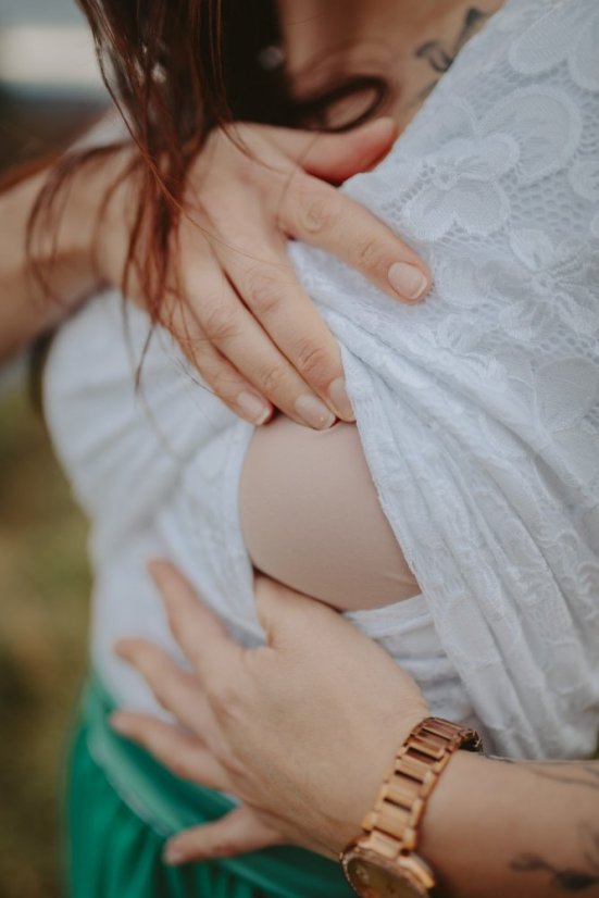 Společenské šaty – MAMA A DCERA – bílo smaragdové - Velikost: L