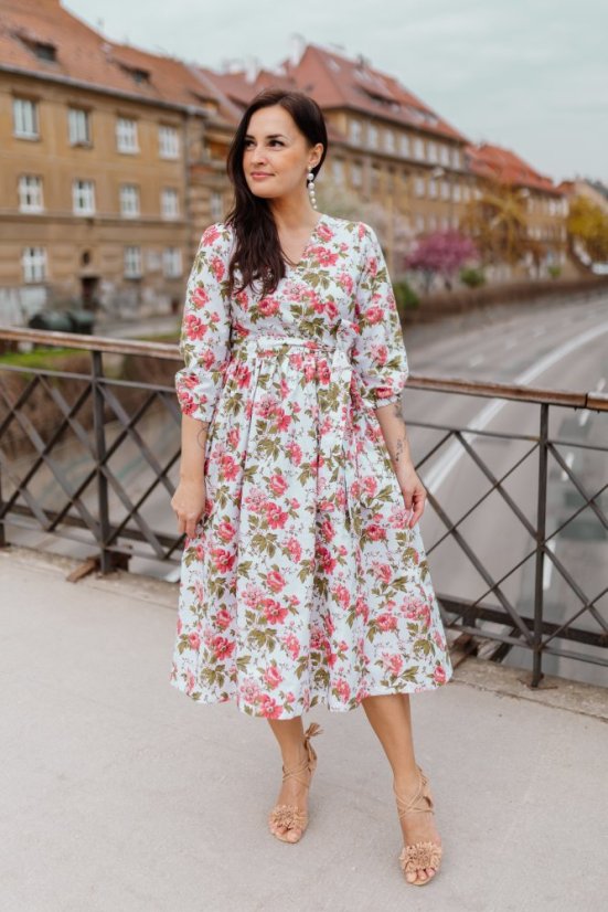 Bavlnené zavinovací šaty - květiny - Velikost: 3XL/4XL