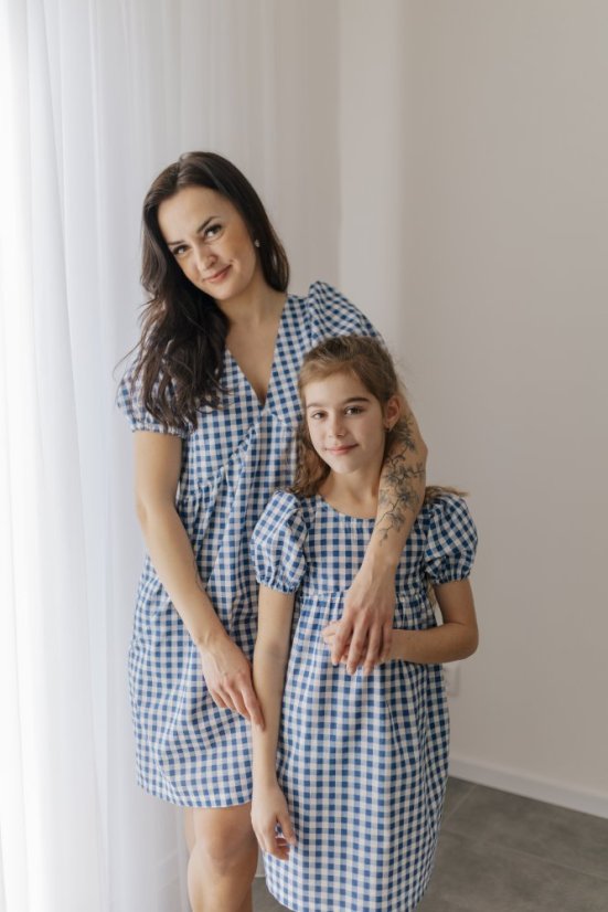Breastfeeding "Tartana" dress - MOTHER AND DAUGHTER - blue