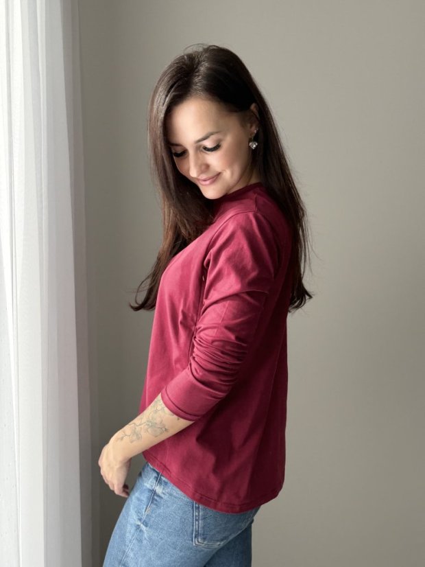 Bavlněné oversize prodloužené tričko - bordó