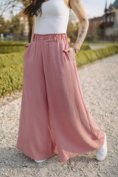 Dlouhé mušelínové maxi kalhoty - Tmavá starorůžová