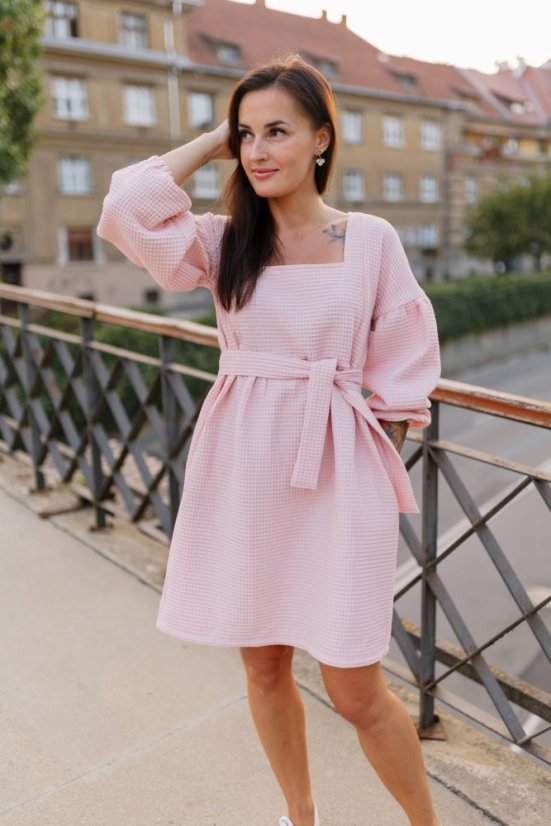 Waffle dress with PUFF sleeves - various colors