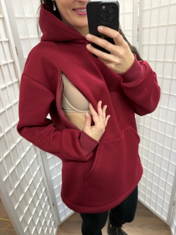 Hoodie mikina ke kojení – bordó - Velikost: M/L
