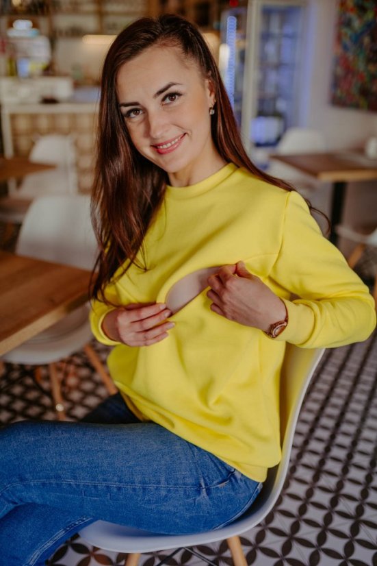 Oversize svetřík/mikina ke kojení – Žlutá - Velikost: XXS
