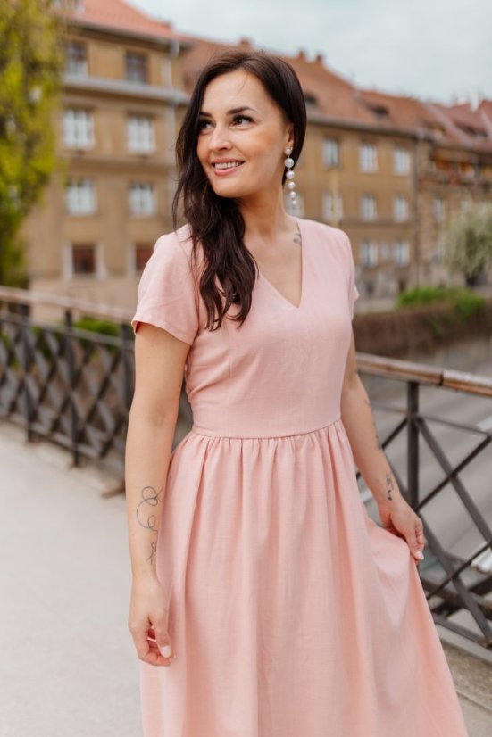 Lněné šaty "Harmonia" - pudrově růžová - Velikost: XL/2XL