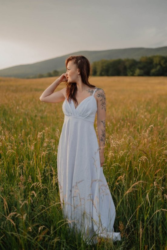 Lněné svatební šaty – Garnie - Velikost: L