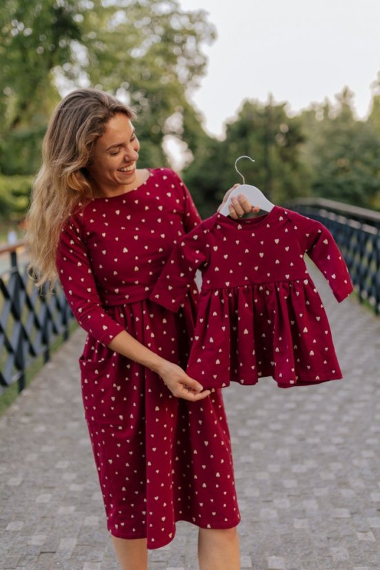 Girls tracksuit dress - gold hearts on bordó