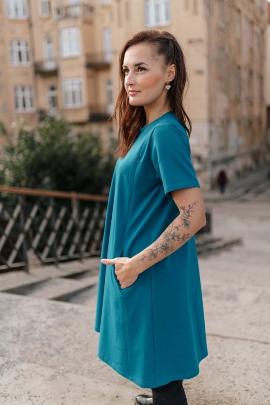 Teplákové šaty "Luna" – Petrolejové - Velikost: XS/S