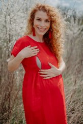 Linen Breastfeeding Dress  - Red