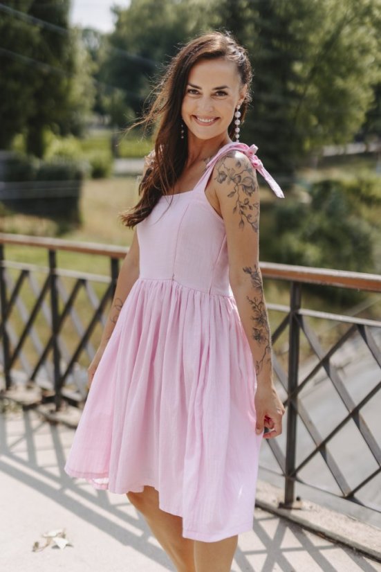 Nursing "Aurela romantic" linen dress - pink - Size: S, Length: Short