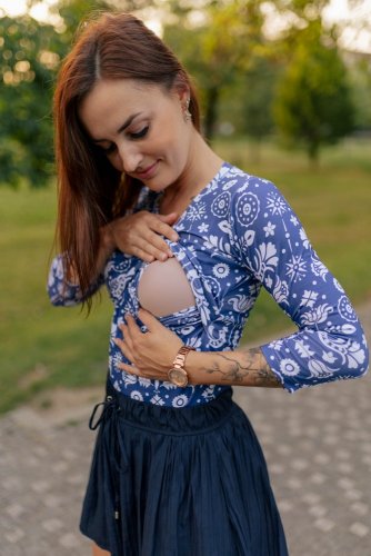 Breastfeeding T-shirt - blue folk - Size: L, Length of the sleeve: 3/4 - below the elbow