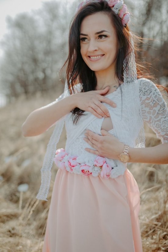 Formal dress "Grace" - white pink - Size: XL