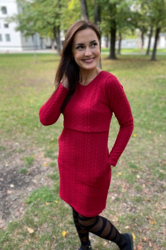 Straight sweater nursing dress - Dark red