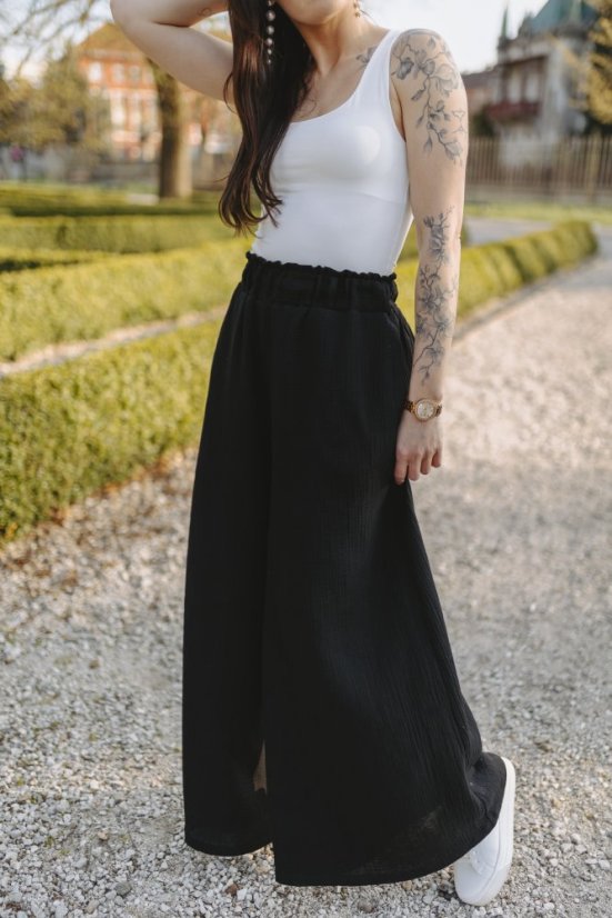Dlouhé mušelínové maxi kalhoty - černé