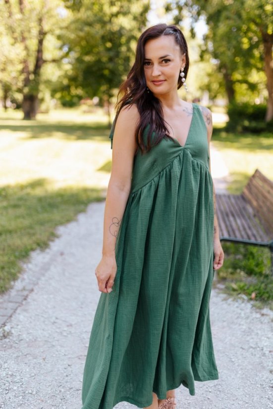 "Aura" dress - emerald - Size: XS/S, Variant: For breastfeeding, Length: Long