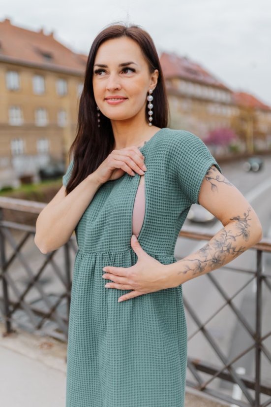 Bavlnené šaty "Waffle" - MÁMA A DCERA – dark mint