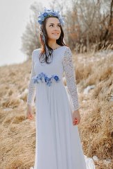 Kvetovaný svadobný opasok – modrý