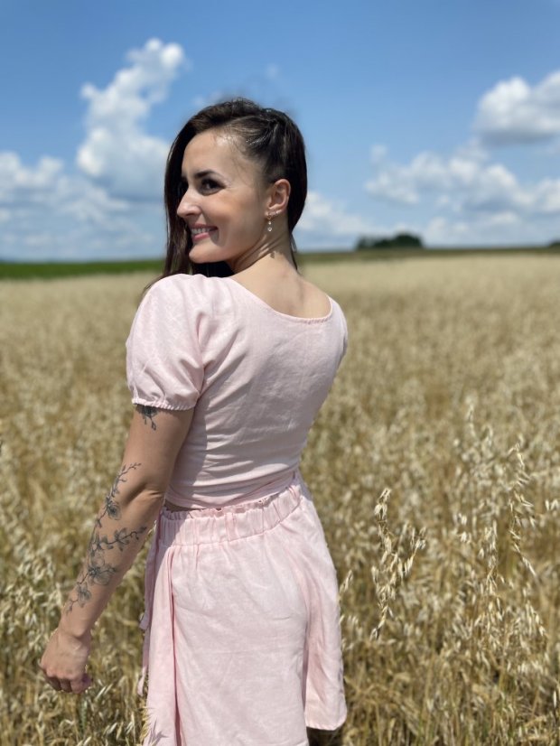 Lněný krátký set - Meruňková