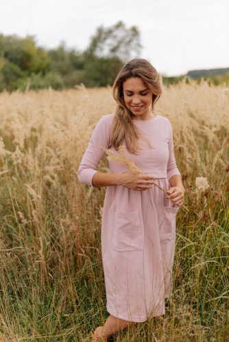 Breastfeeding MIDI dress with pockets - old pink - Size: L
