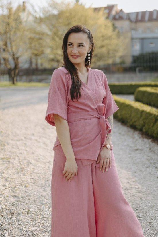 Krátké mušelínové kimono - tmavá starorůžová - Velikost: 3XL/4XL