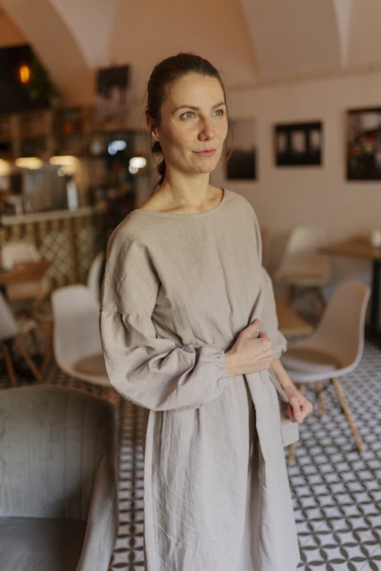 Lněné šaty "Maison Linen" - písková - Velikost: XS/S
