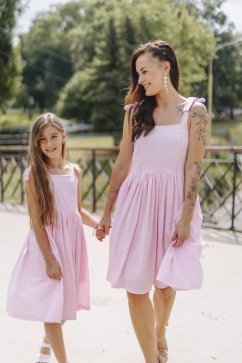 Lněné šaty "Aurela romantika" MAMA A DCERA - baby pink