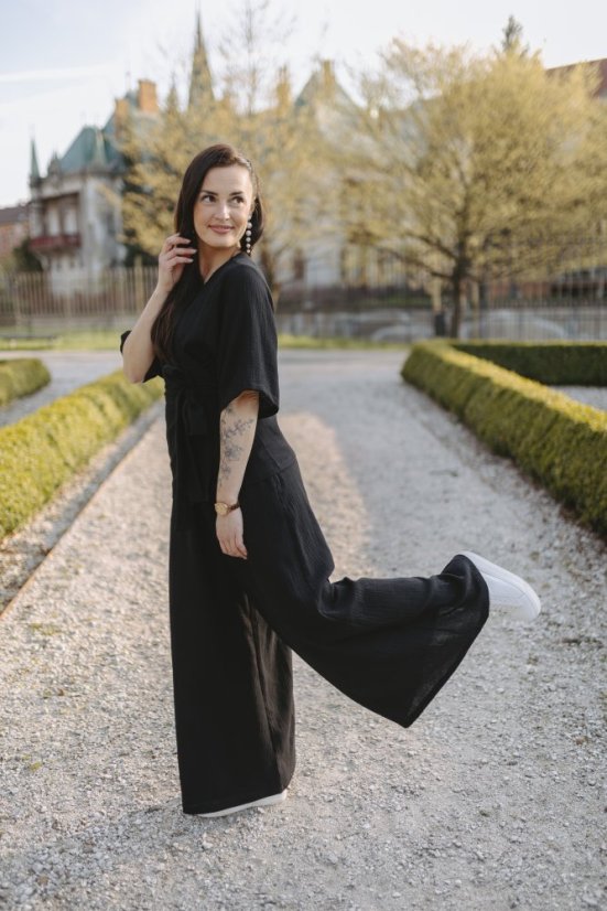 Krátké mušelínové kimono - Černé - Velikost: XS/S