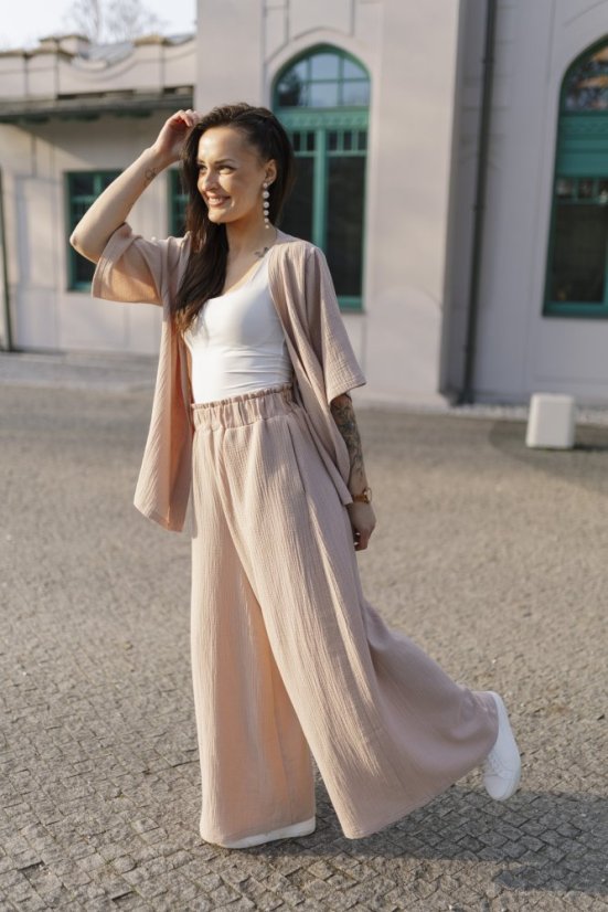 Krátké mušelínové kimono -béžová - Velikost: M/L