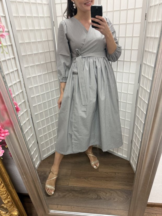Cotton wrap dress - grey dots - Size: XL/2XL