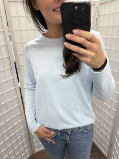 Bavlněné oversize prodloužené tričko - light blue
